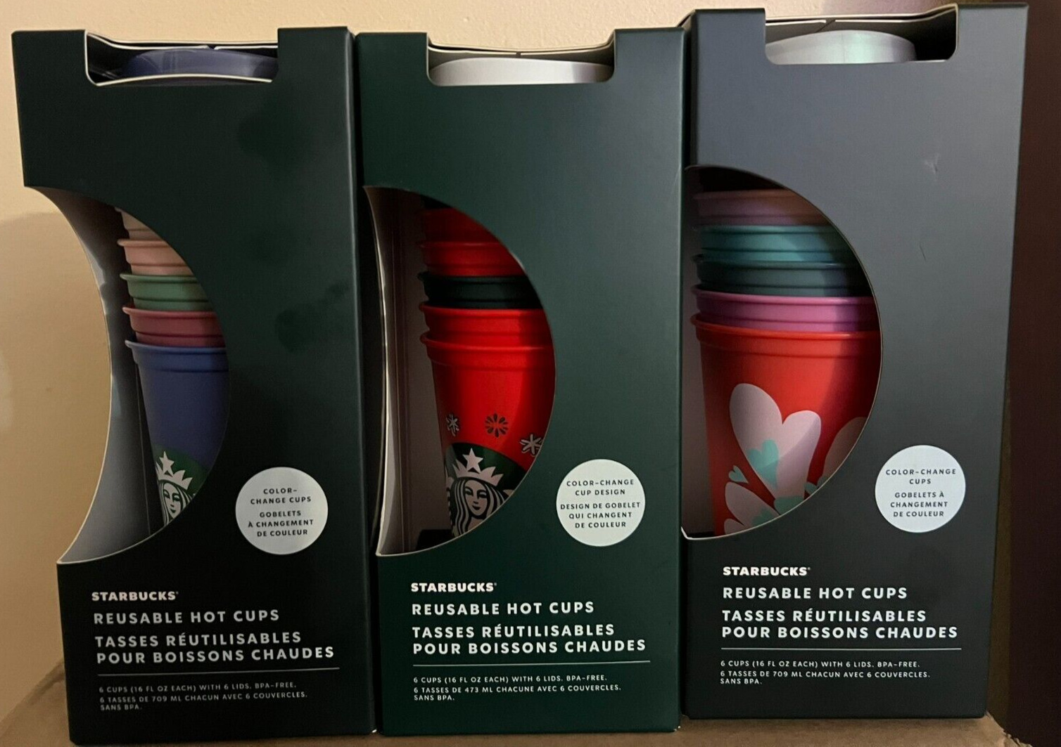 (3)  x 6 STARBUCKS HOT CUPS HOLIDAY, VALENTINE\'S & SUMMER Change Color brand new