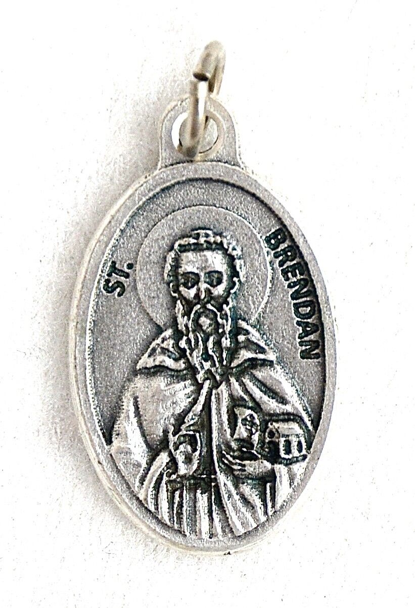 ST BRENDAN of IRELAND Catholic Patron Saint Medal oxidized silver nickel
