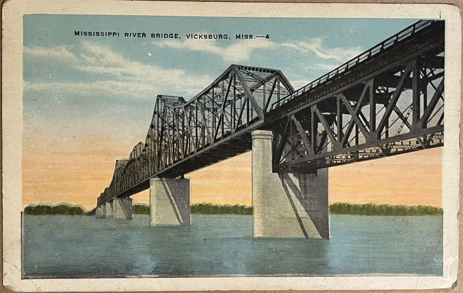 Vicksburg Mississippi River Rail Traffic Bridge View Vintage Postcard c1930