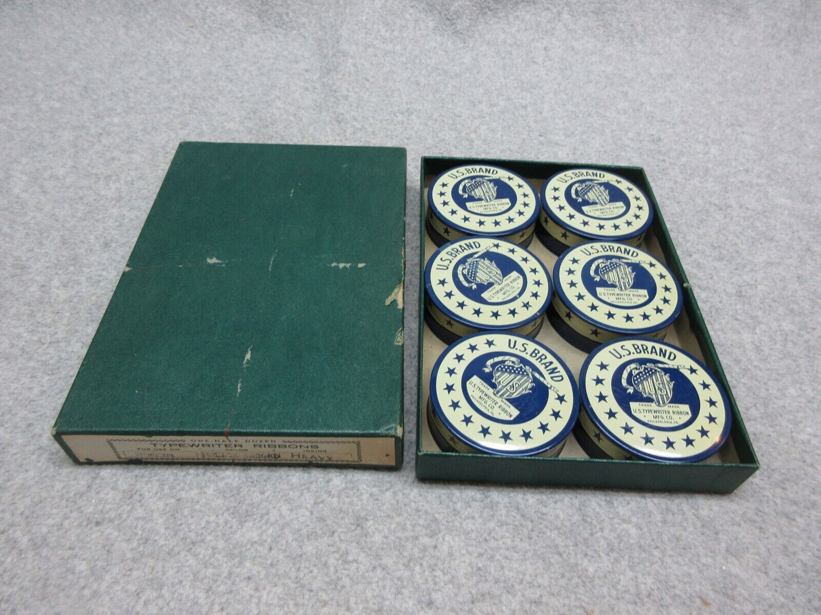 Case 1940\'s US BRAND TYPEWRITER TINS in Original BoX  5 Full of Ribbon  1 Empty
