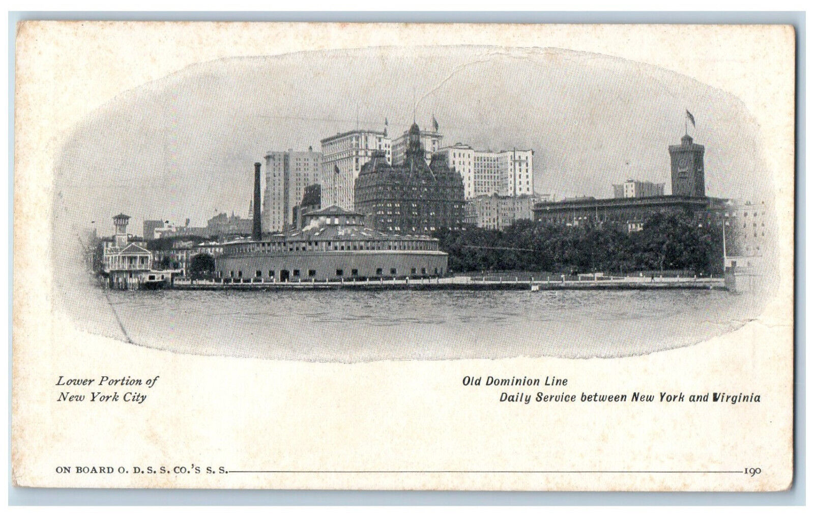 c1900's Old Dominion Line Lower Portion of New York City NY PMC Postcard