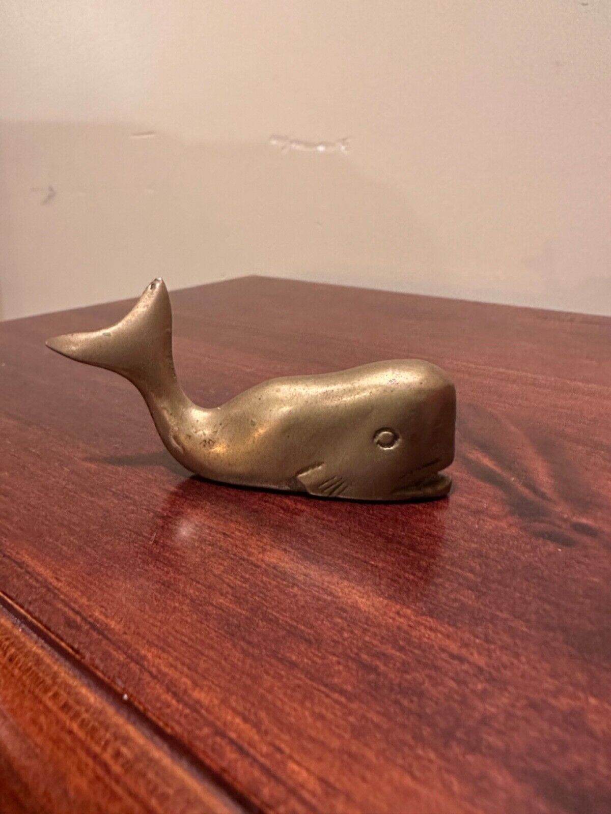 Vintage Small Solid Brass Whale Figurine Paperweight Nautical Ocean Collectible