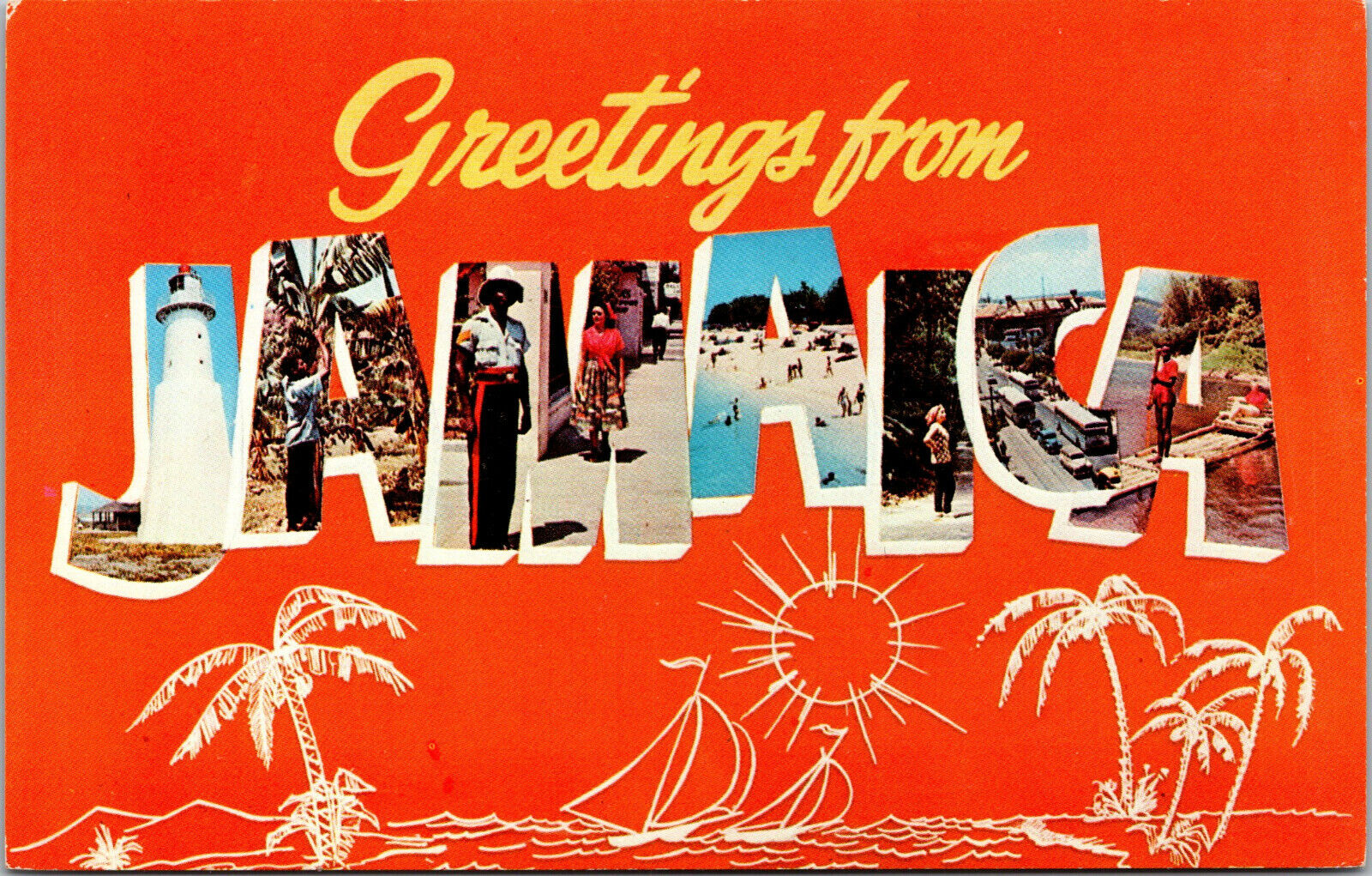 Vtg 1960s Greetings From Jamaica Large Letter Unused Chrome Postcard