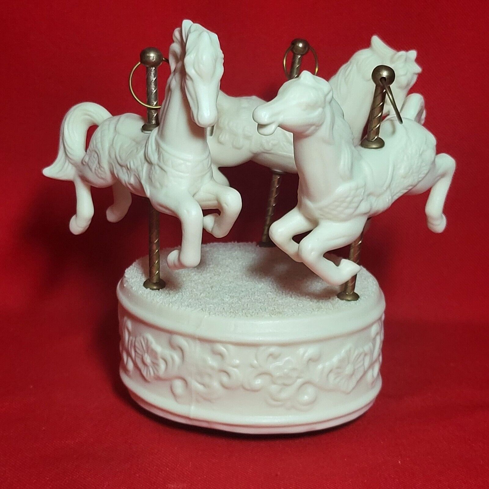 Vintage Musical Box Three Horse Carousel Bisque Porcelain