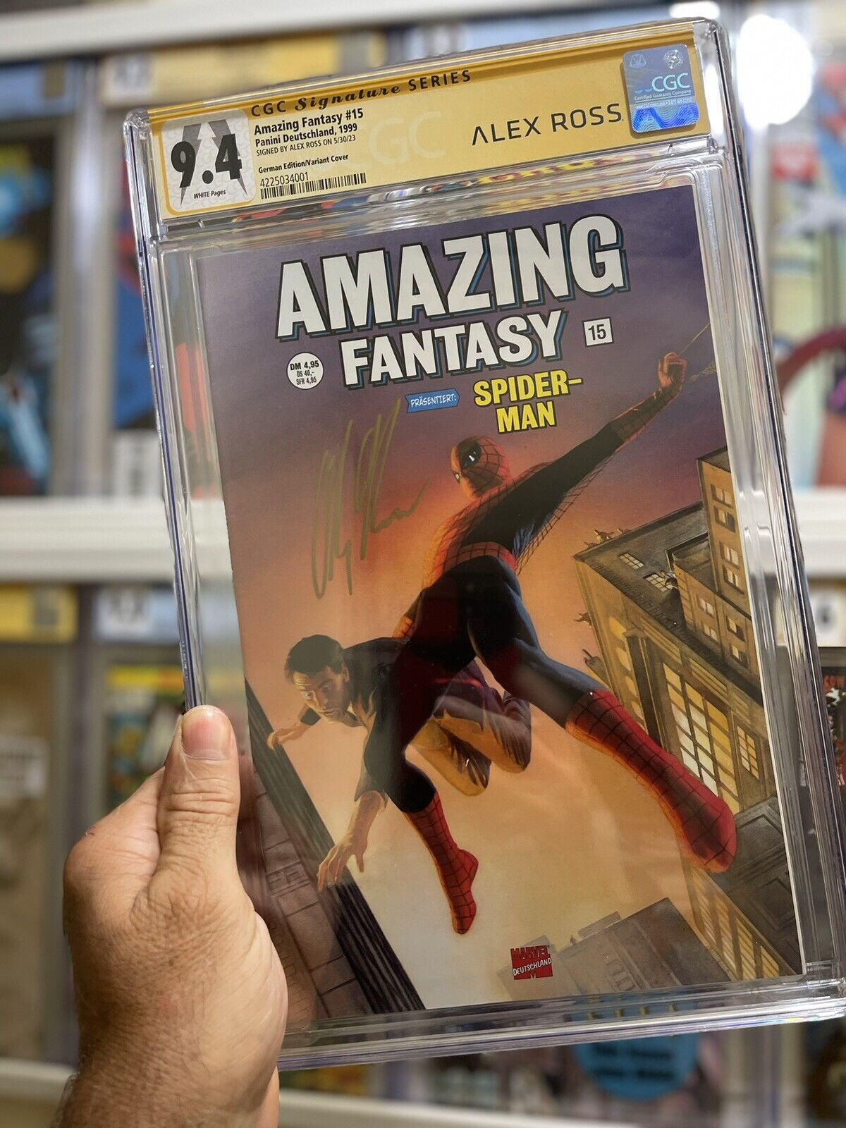 AMAZING FANTASY #15 CGC 9.4, German Edition Variant cover SIGNED BY ALEX ROSS🔥