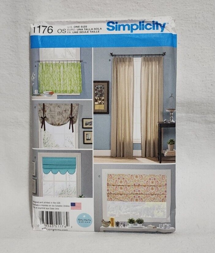 Simplicity Sewing Pattern 1176 - Window Treatments Roman Shade Cafe Curtains