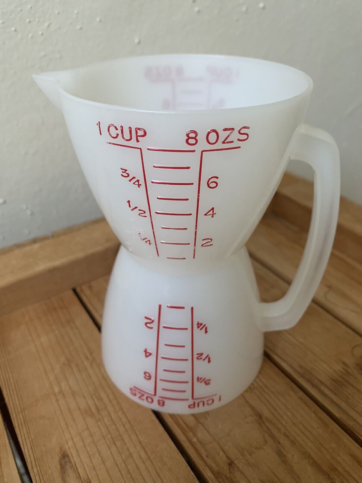 Vintage Tupperware Double Sided Measuring Cup Red Lettering 1 Cup Wet/Dry