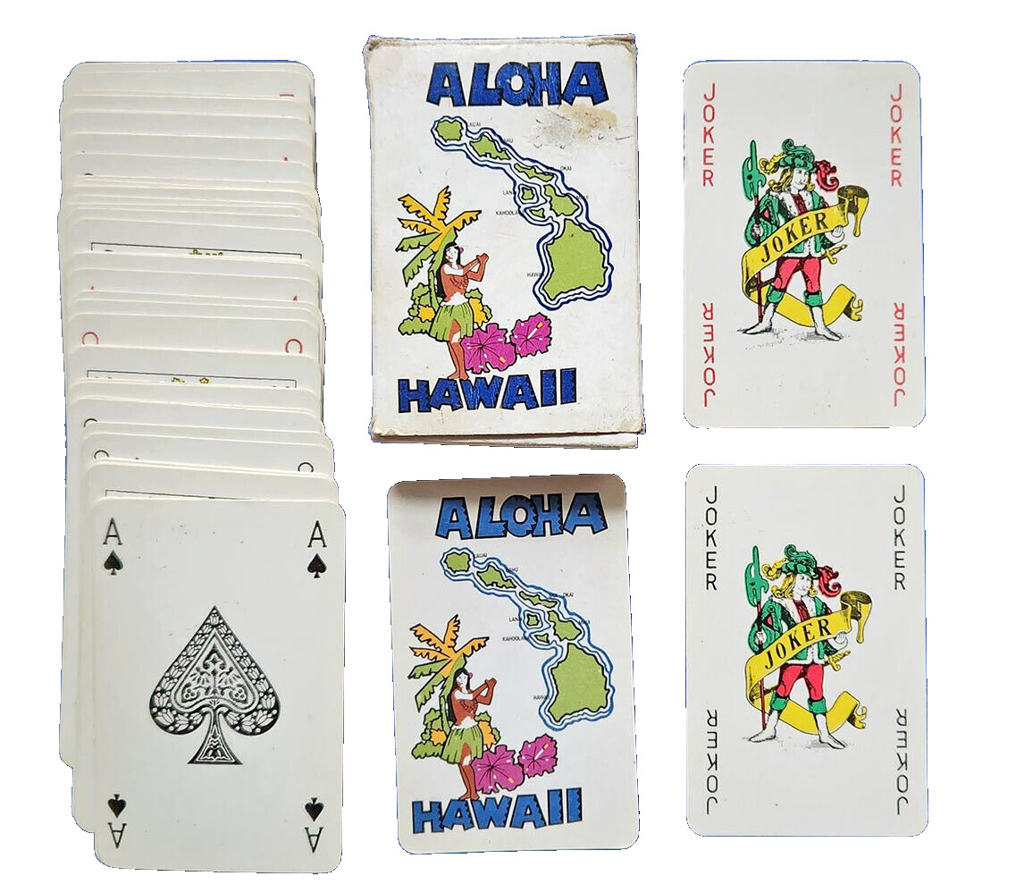 PLAYING CARDS DECK Vintage ALOHA HAWAII Hula Girl Islands 1960s COMPLETE Boxed