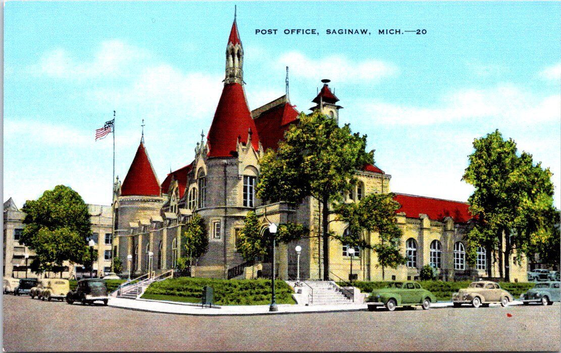 Post Office, SAGINAW, Michigan Linen Postcard - E.C. Kropp