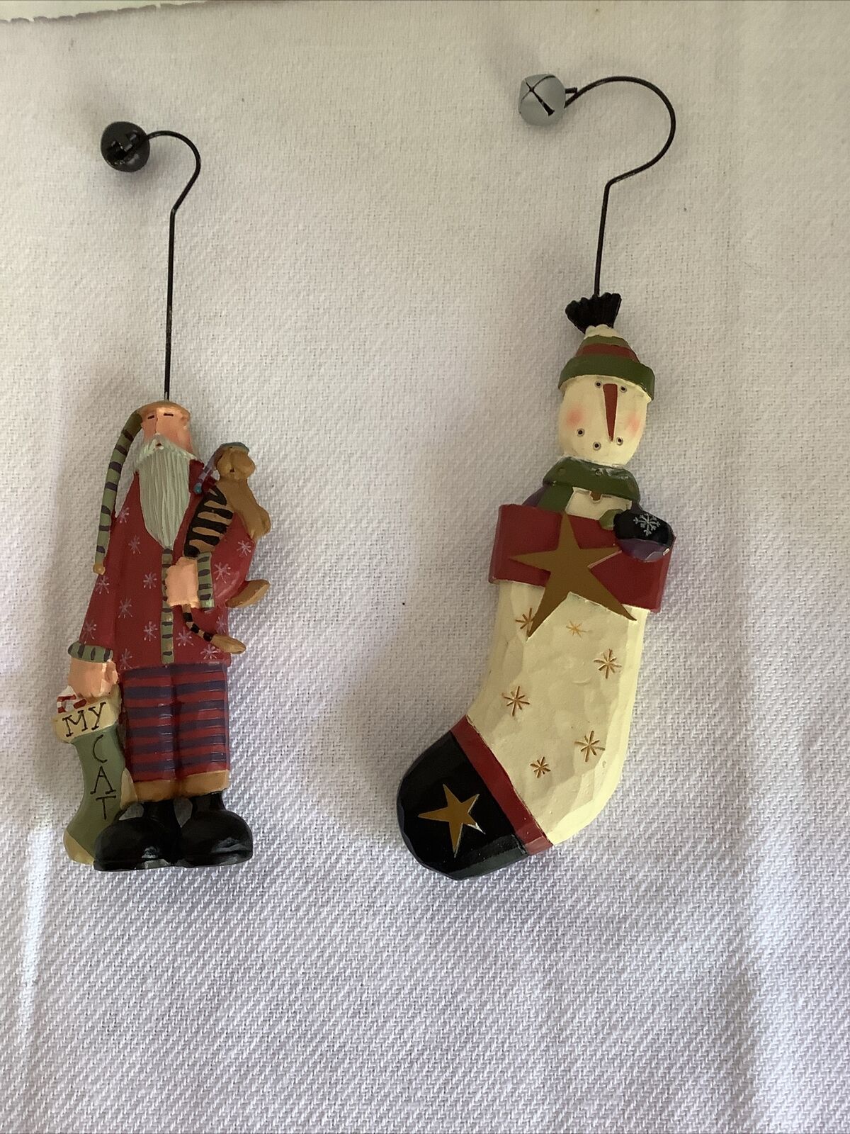 Two WilliRaye Christmas Ornaments With Wire And Bells Preowned