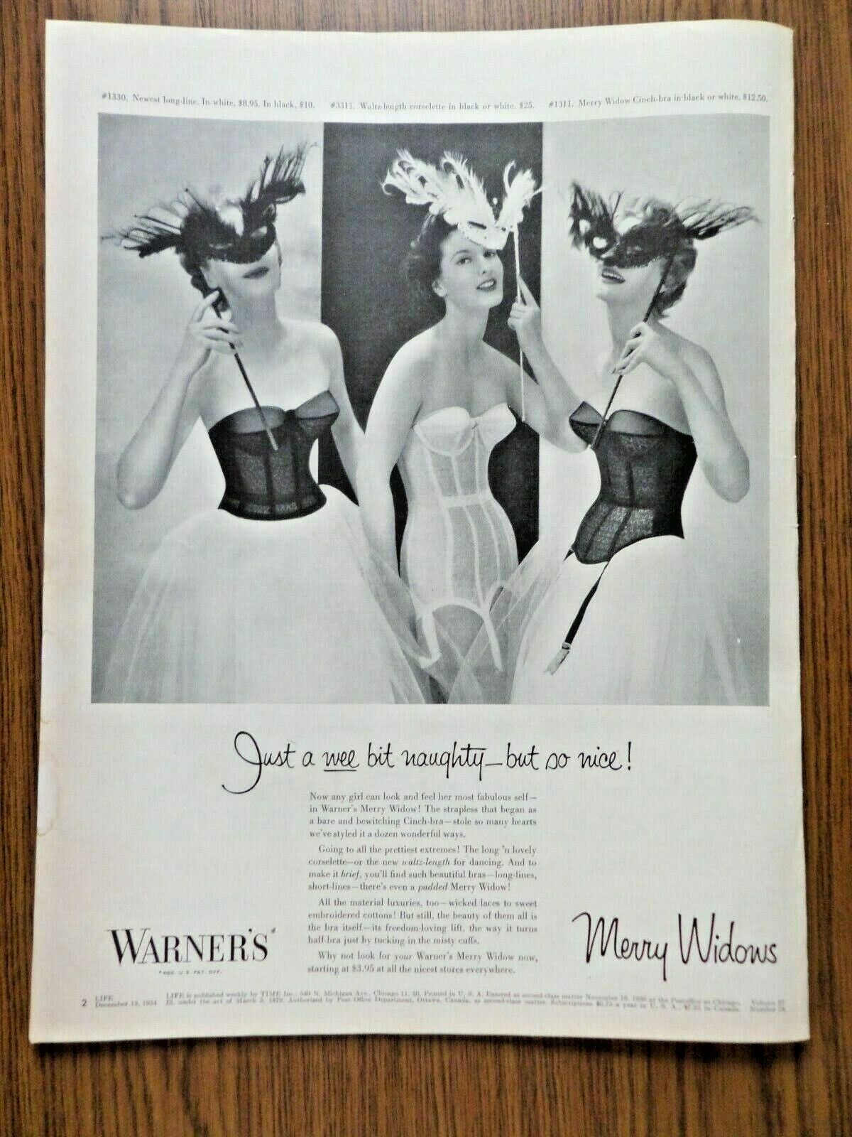 1954 Warner\'s Bra Girdle Ad Merry Widows Just a wee bit Naughty but so nice