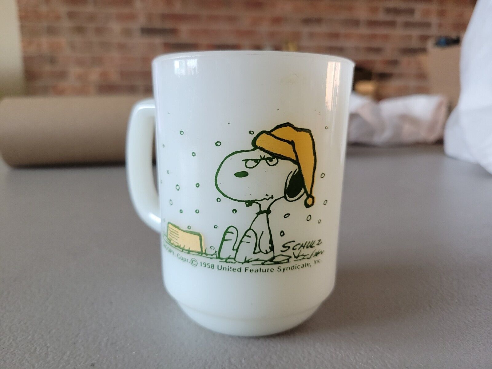 Fire King Snoopy Mug Milk Glass French Toast 1958