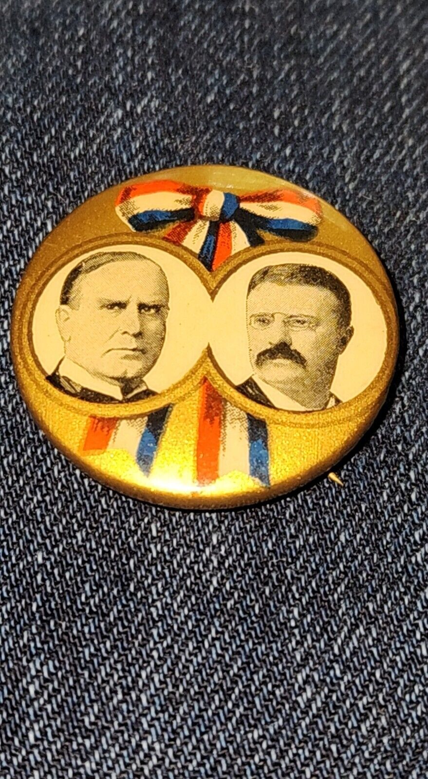 Rare 1896 WILLIAM MCKINLEY TEDDY ROOSEVELT Political Pin Original Excellent Cond
