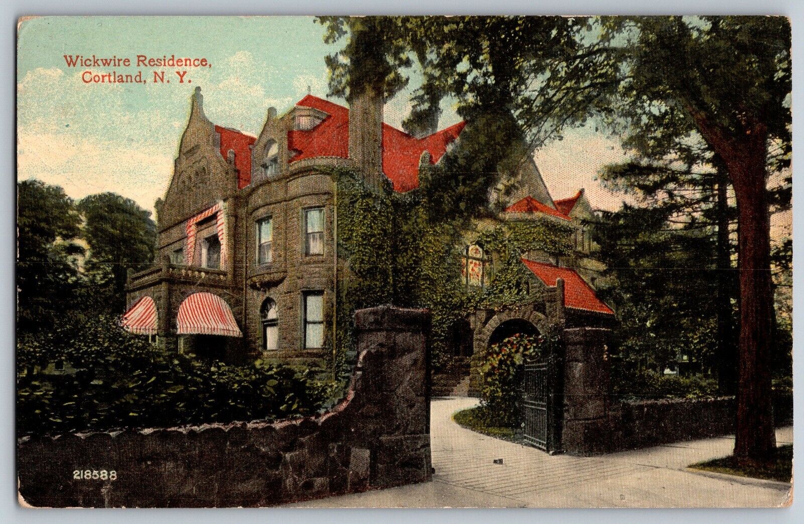 Cortland, New York - Beautiful Wickwire Residence - Vintage Postcards - Posted