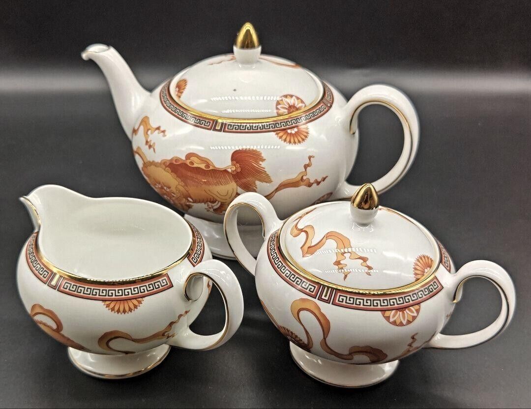 Wedgwood Dynasty Leigh Dragon Motif Teapot + Sugarpot + Creamer Set Tableware