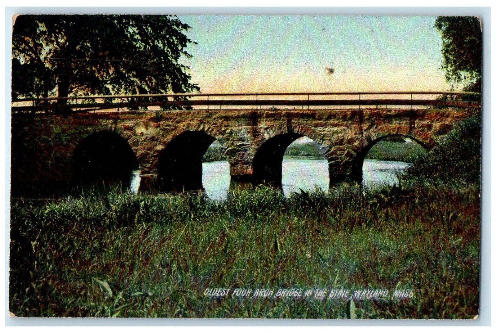 c1910's Oldest Fourth Arch Bridge In The State Wayland MA Rotograph Postcard