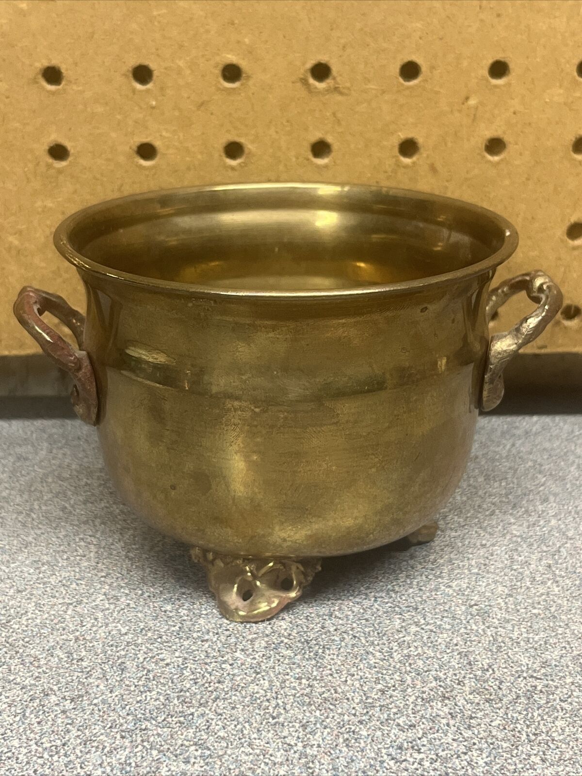 Vintage 3 Footed Brass Planter Pot w/Handles made in India