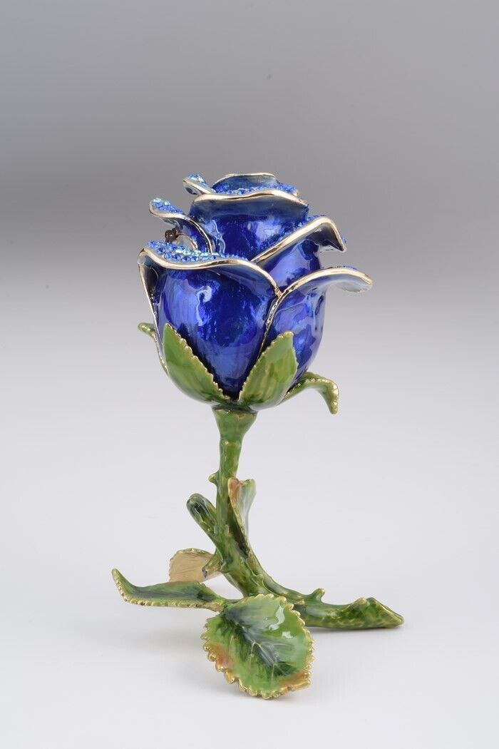 Keren Kopal Blue Rose Hand made Trinket Box Decorated with Austrian Crystals