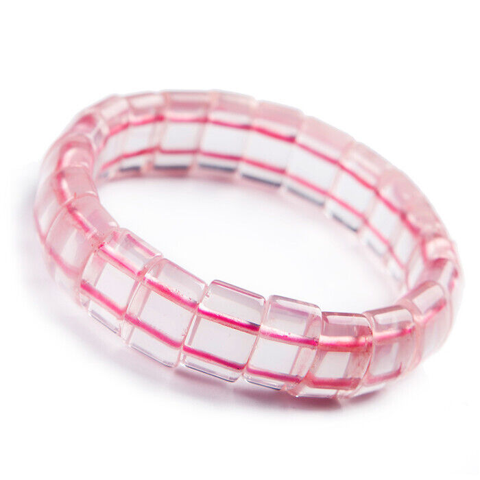 Genuine Pink Natural Rose Quartz Crystal Rectangle Bead Stretch Bracelet
