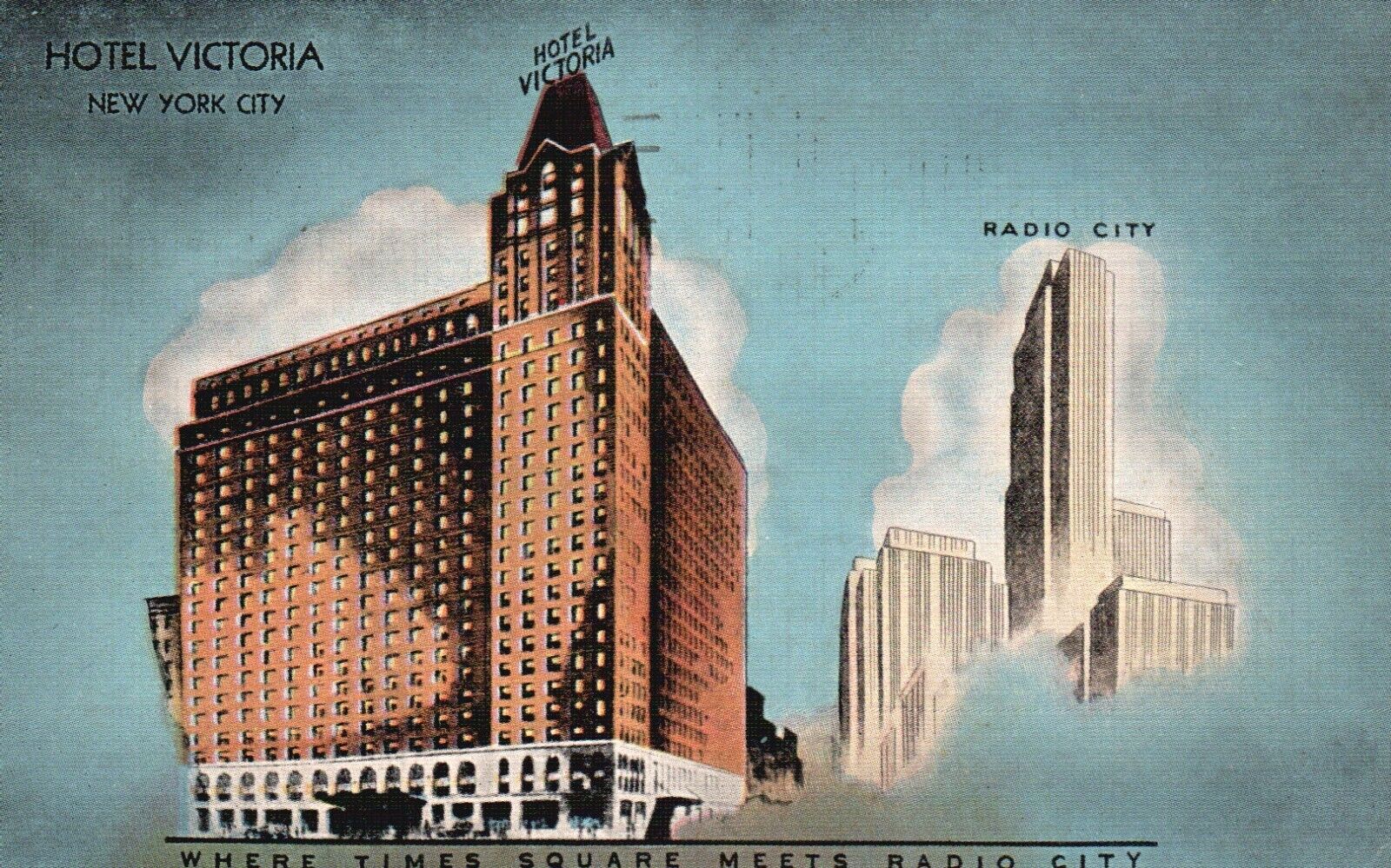 Postcard NY New York City Hotel Victoria Radio City 1942 Linen Vintage PC J6203