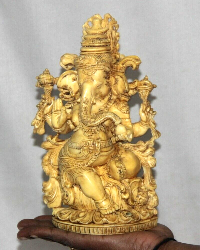 Vintage Resin Handpainted Hindu Elephant God Ganesh Worship Statue Figurine 5843