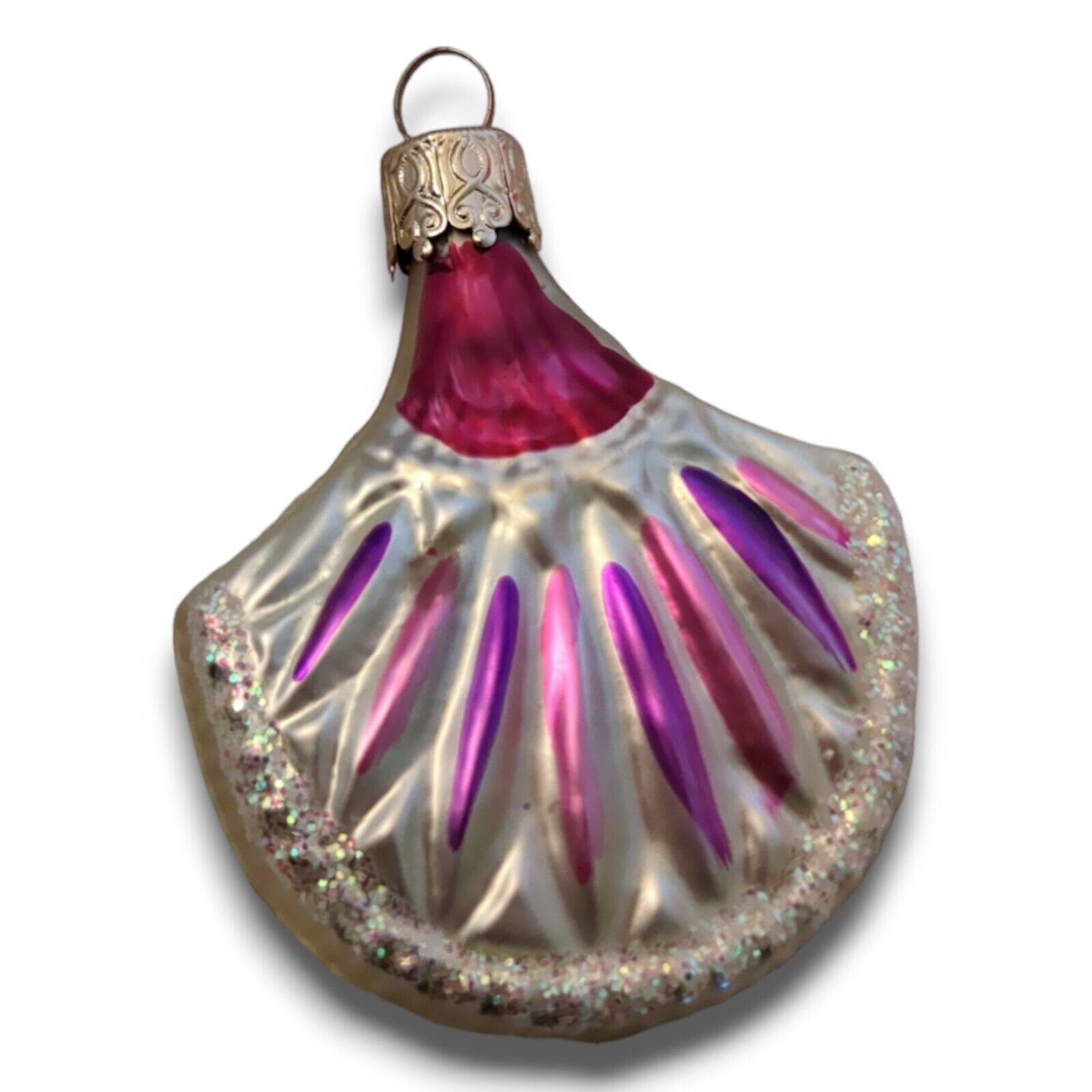 Christmas Ornament Vintage Blown Glass Clamshell Clam Pink