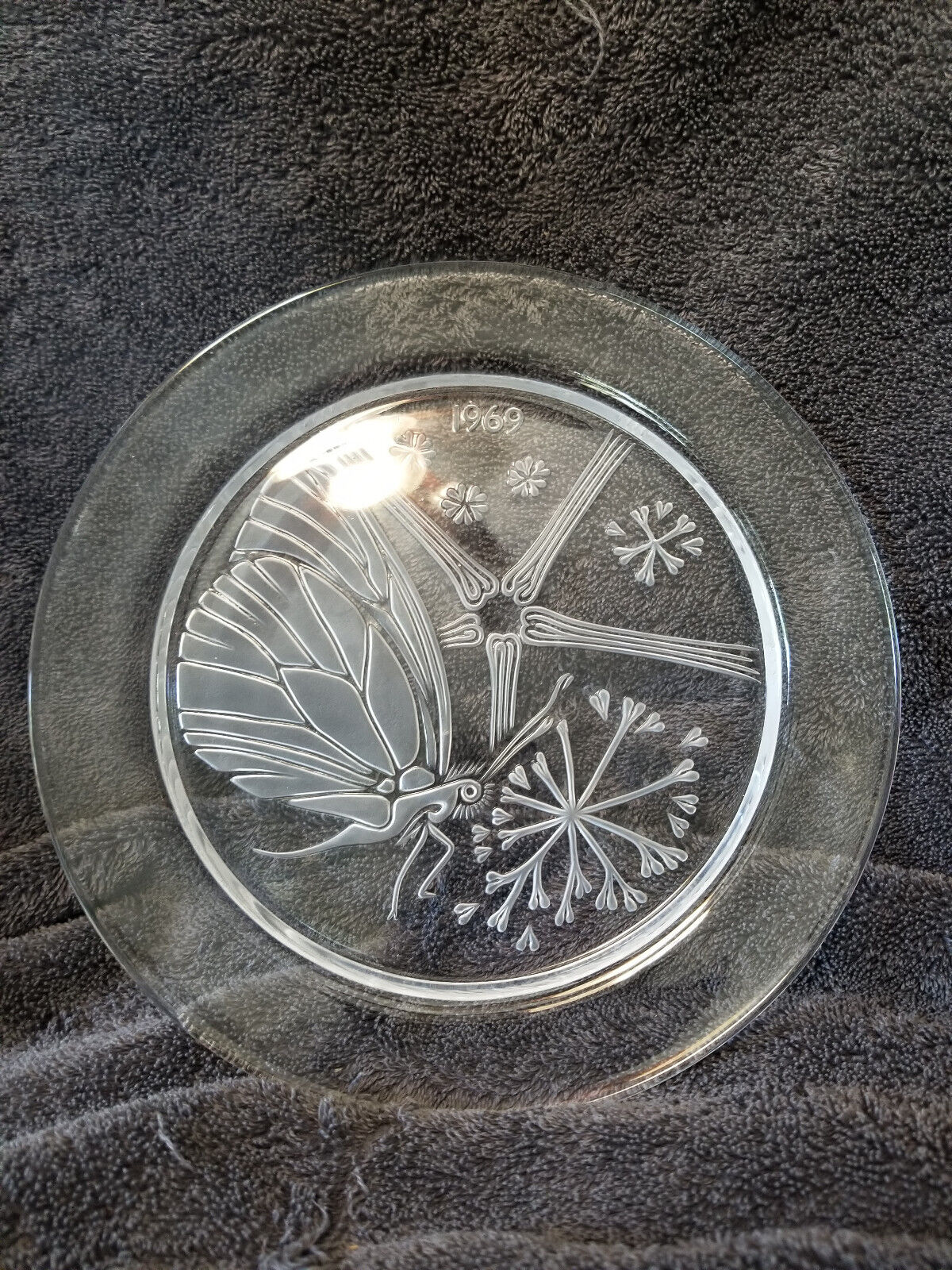 Vintage Lalique Crystal Annual Plate 1969 Butterfly