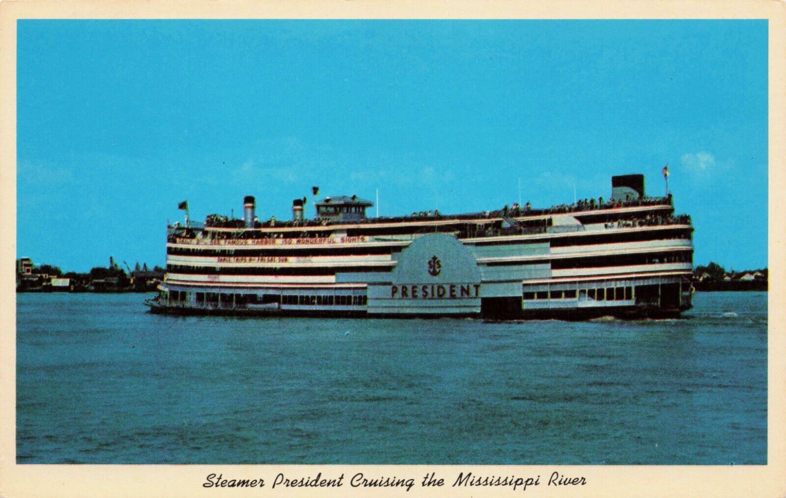Postcard Steamer President Cruising The Mississippi River Side Wheeler Boat Ship
