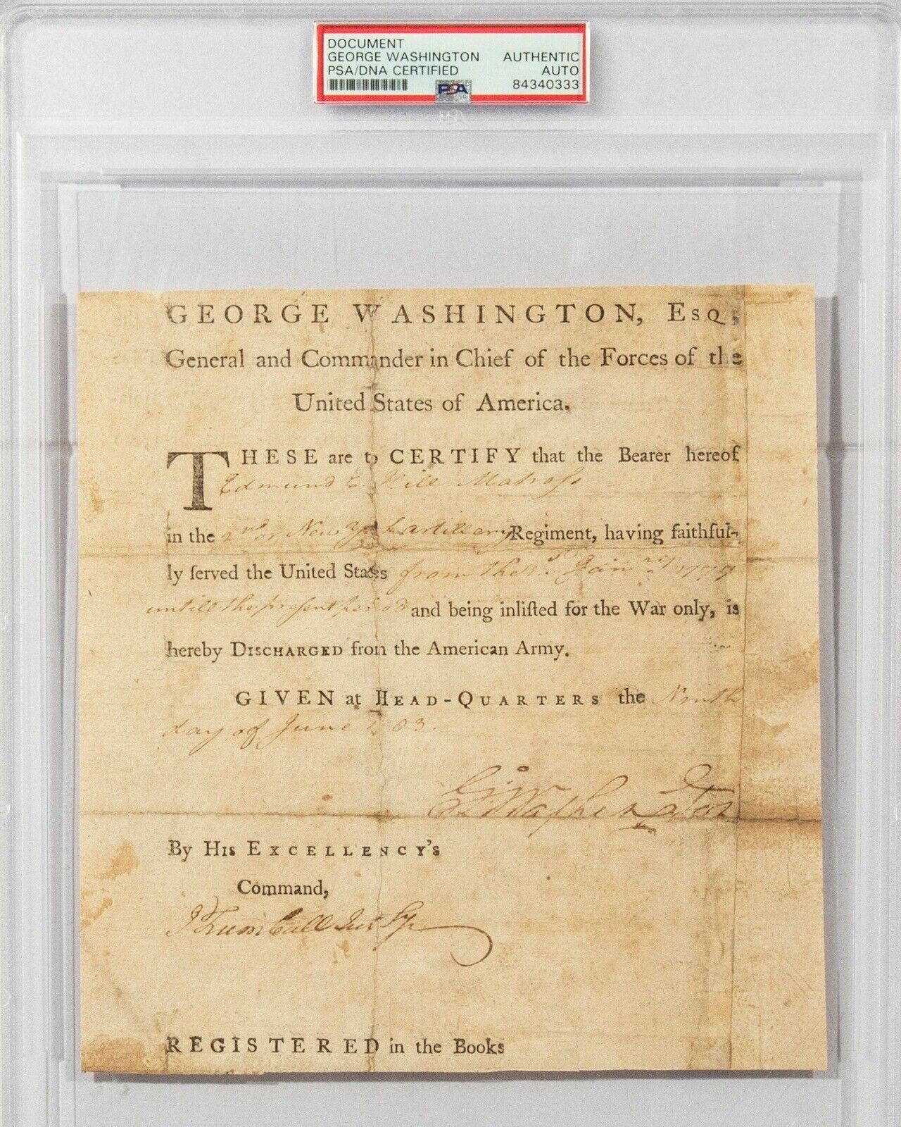 George Washington Signed Discharge Document