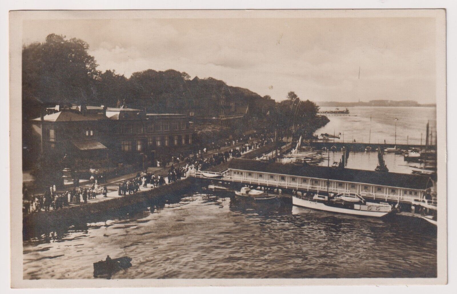 1930 RPPC Postcard Beach Promenade and Yacht Club Kiel Germany