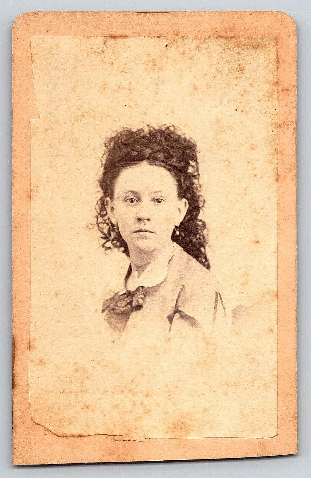 Original Old Vintage Antique CDV Photo Beautiful Girl Lady Dress Curls Angola IN