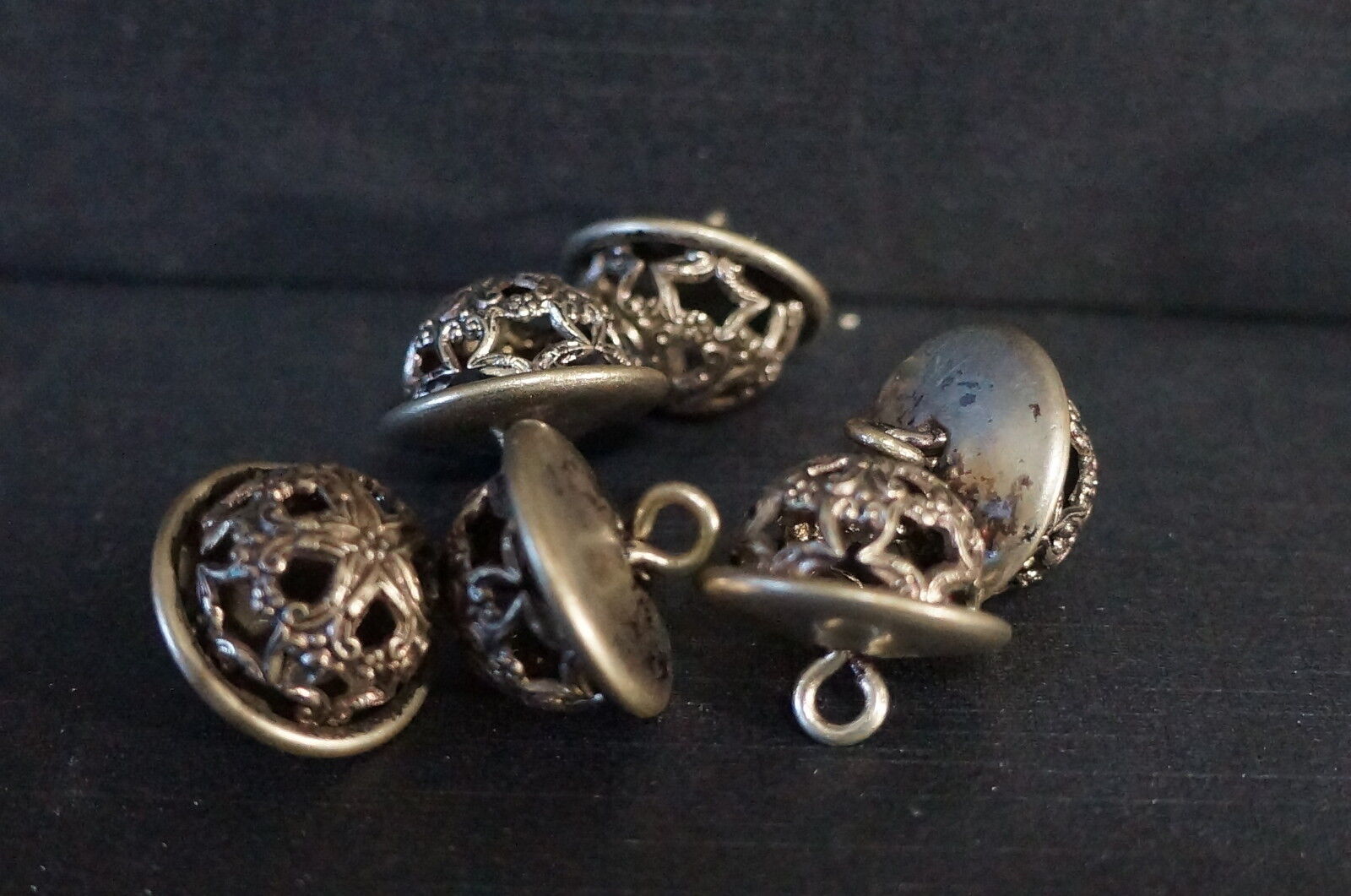 (6) Antique Ornate Metal Dome Buttons Open 17mm
