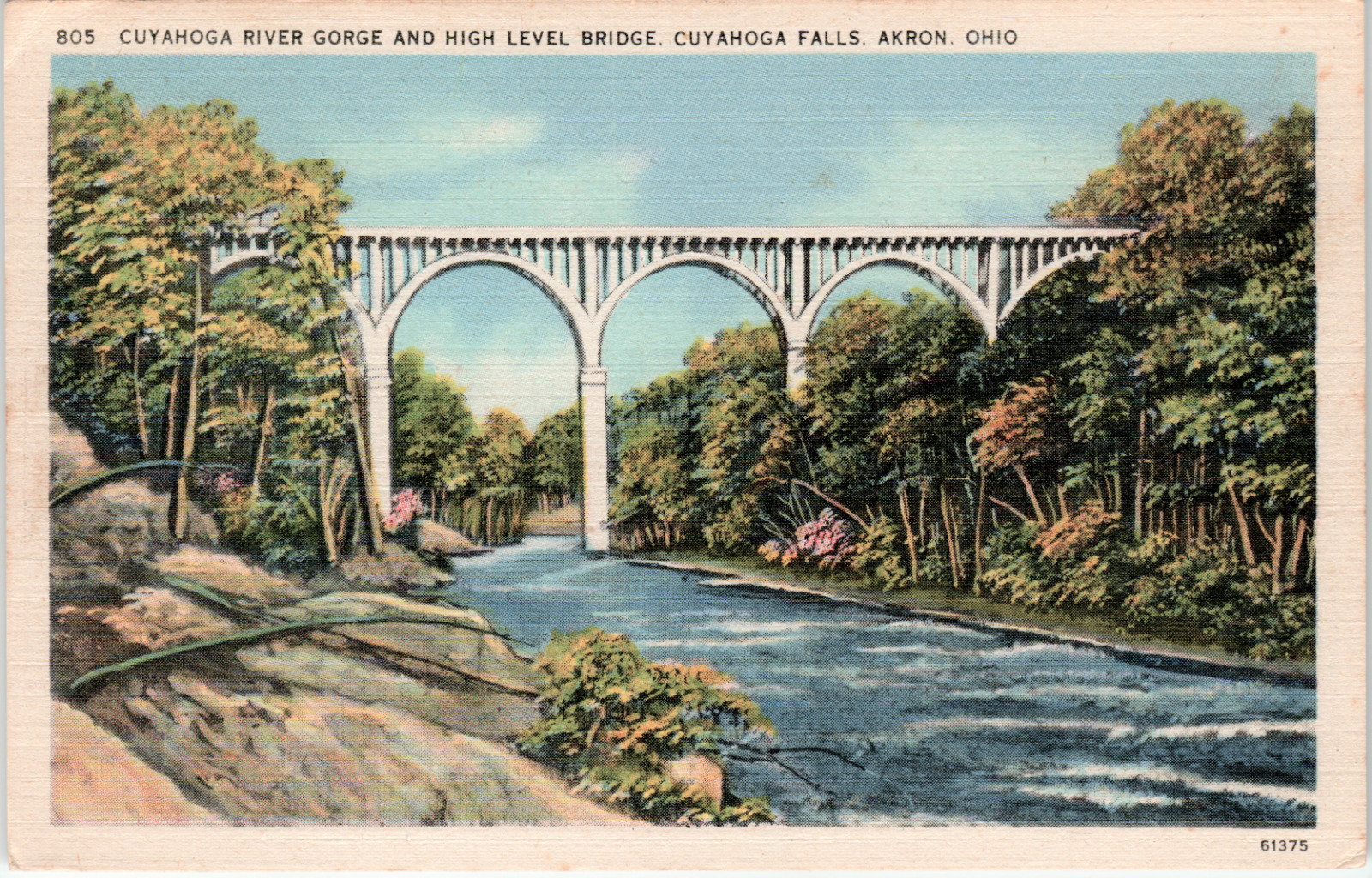 Vintage Postcard Cuyahoga River Gorge and High Level Bridge Akron, OH
