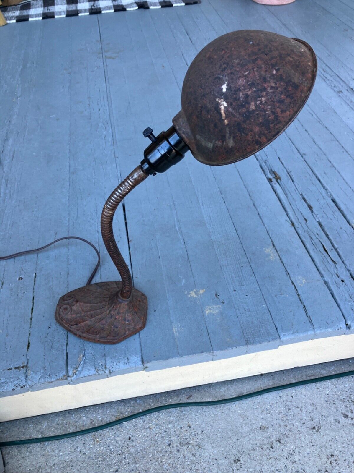 Vintage Faries Desk table Lamp Gooseneck Industrial Cast Iron Light rewired 