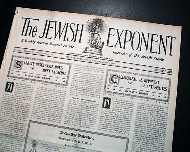 Rare Jewish Judaica Hebrew Jews w/ Anti Semites 1919 Philadelphia PA Newspaper  