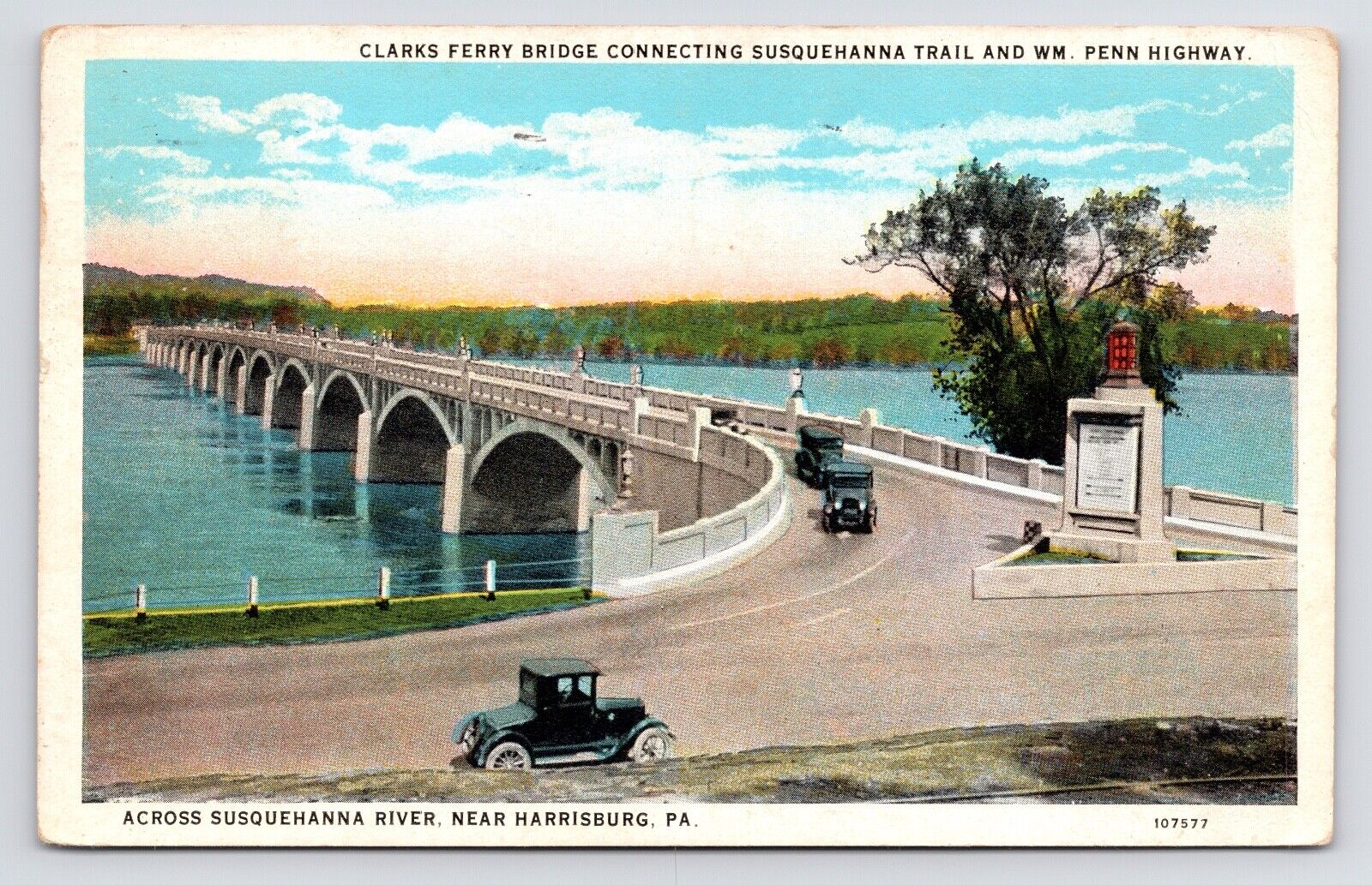 c1920s~Harrisburg Pennsylvania PA~Clarks Ferry Bridge~Susquehanna River~Postcard