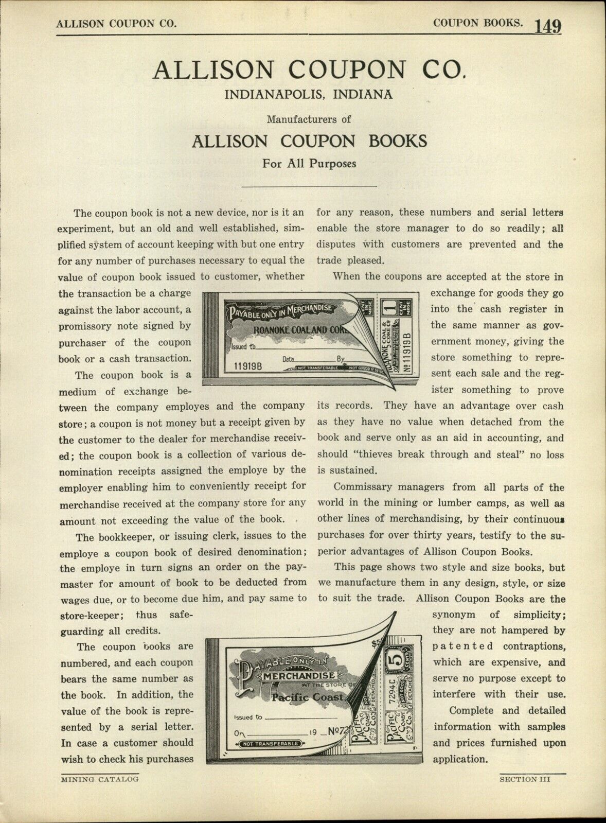 1924 PAPER AD 4 PG Allison Coupon Books Co Arcus Merchandise Book Coal Mining 