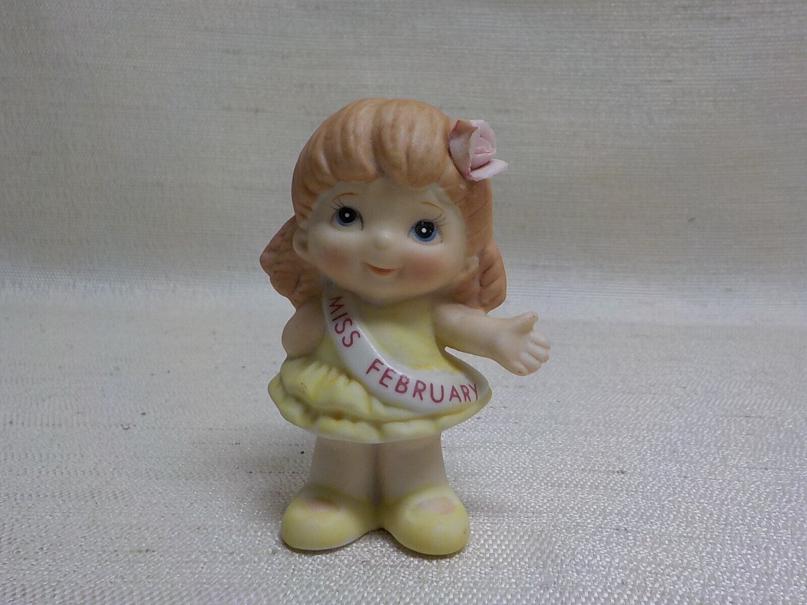 Vintage Tiny Miss February Porcelain Figurine Yellow Dress Shoes Ringlets