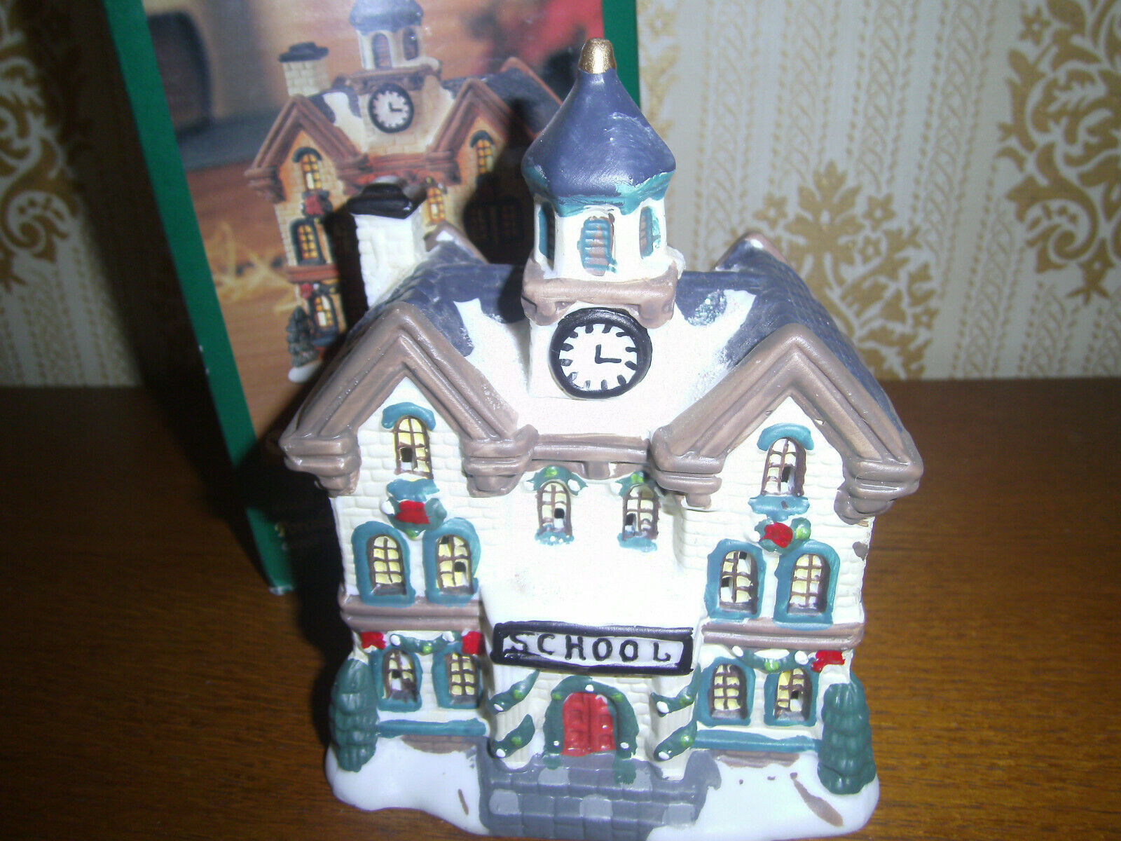  Tea Light candle holder Porcelain Village School House Original box