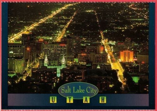 Arieal View of Salt Lake City at Night Postcard