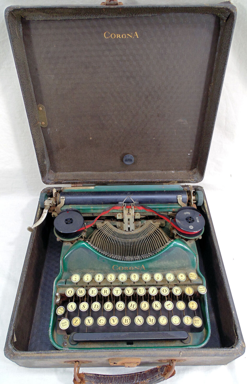 Vintage 1927 ? Green L.C. Smith Corona 4 Portable Case Typewriter Needs Repair