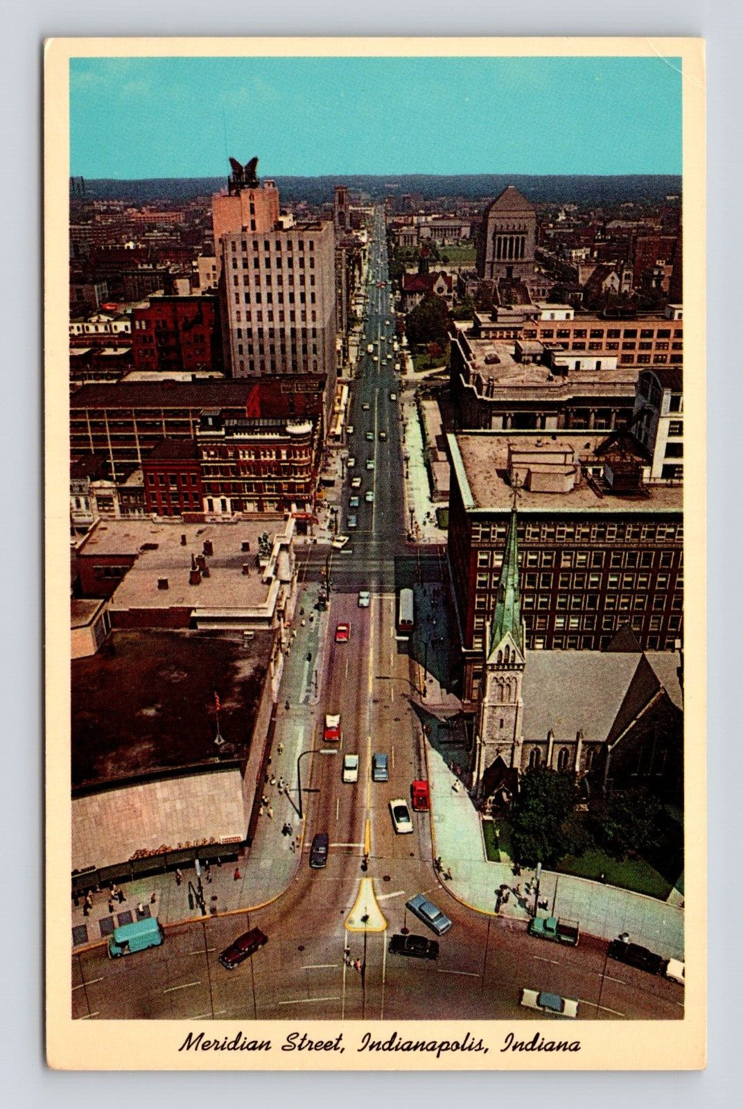Old Postcard Monument Circle Looking North Meridian Street Indianapolis IN 1960