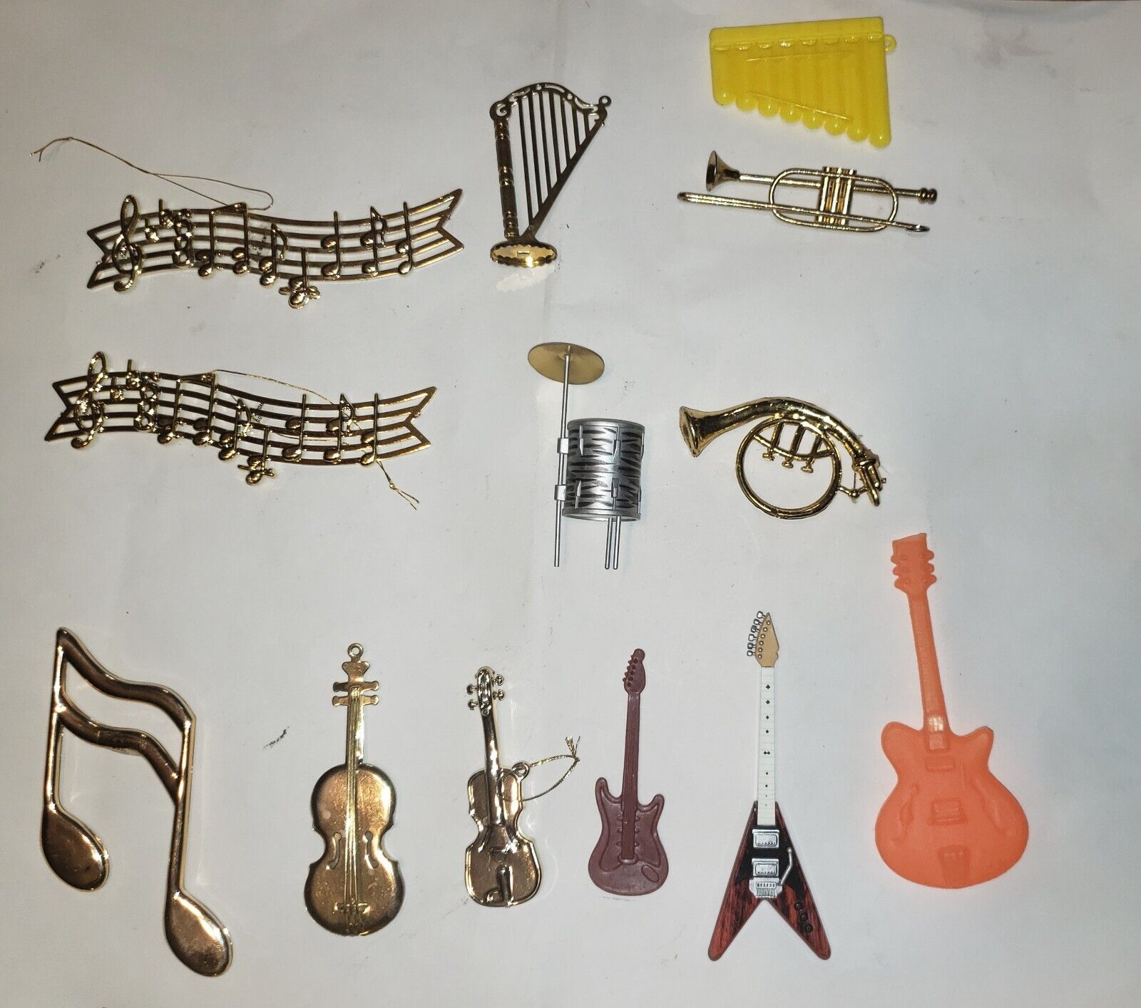 Vintage Lot of 12 Miniature Music Ornaments Metal Plastic Guitar Horn Drum Notes