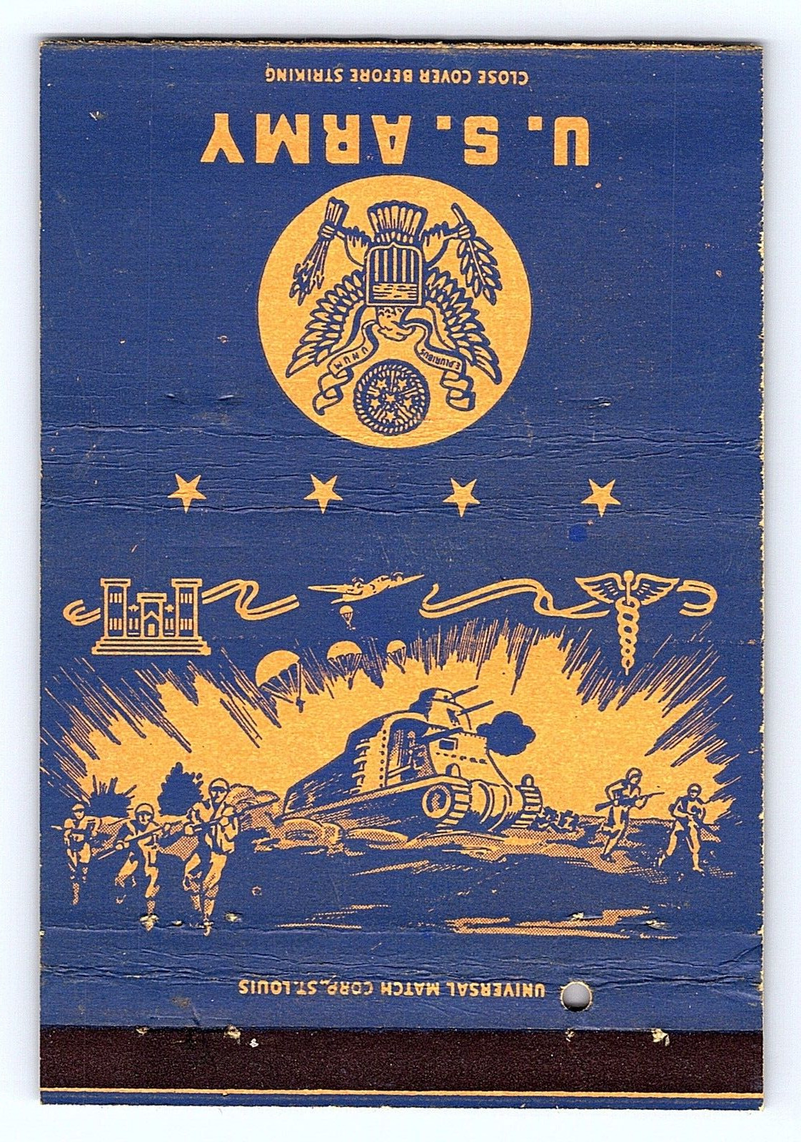 40-Strike Vintage Matchbook U.S. Army Tank and Infantry Graphics