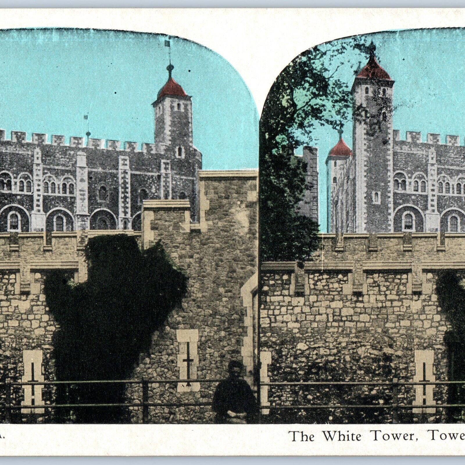 c1900s White Tower, London, England Fortress Color Litho Photo Stereoview UK V38