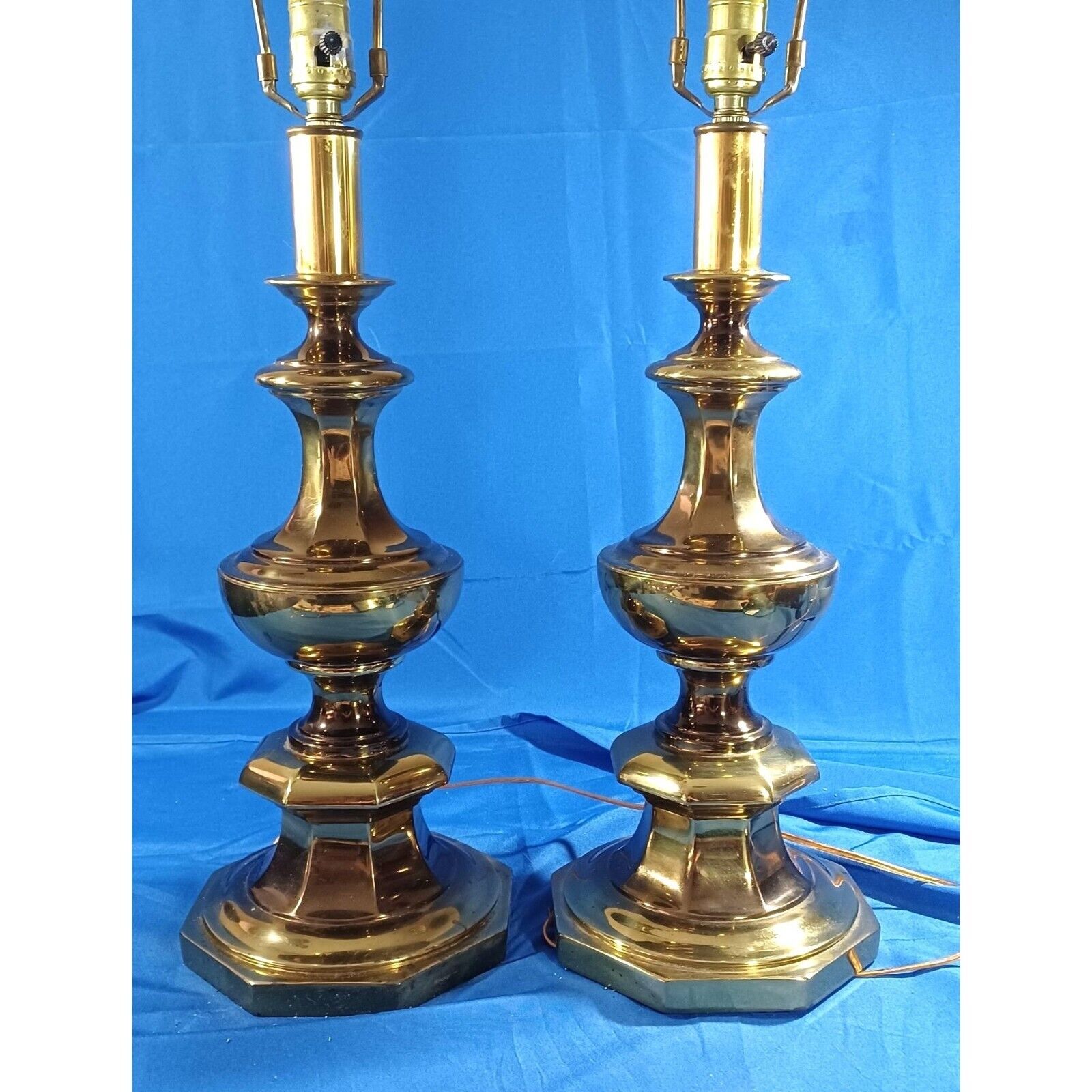 Stiffel xl  Mid Century Hollywood Regency Gold Solid Brass Table Lamp Set