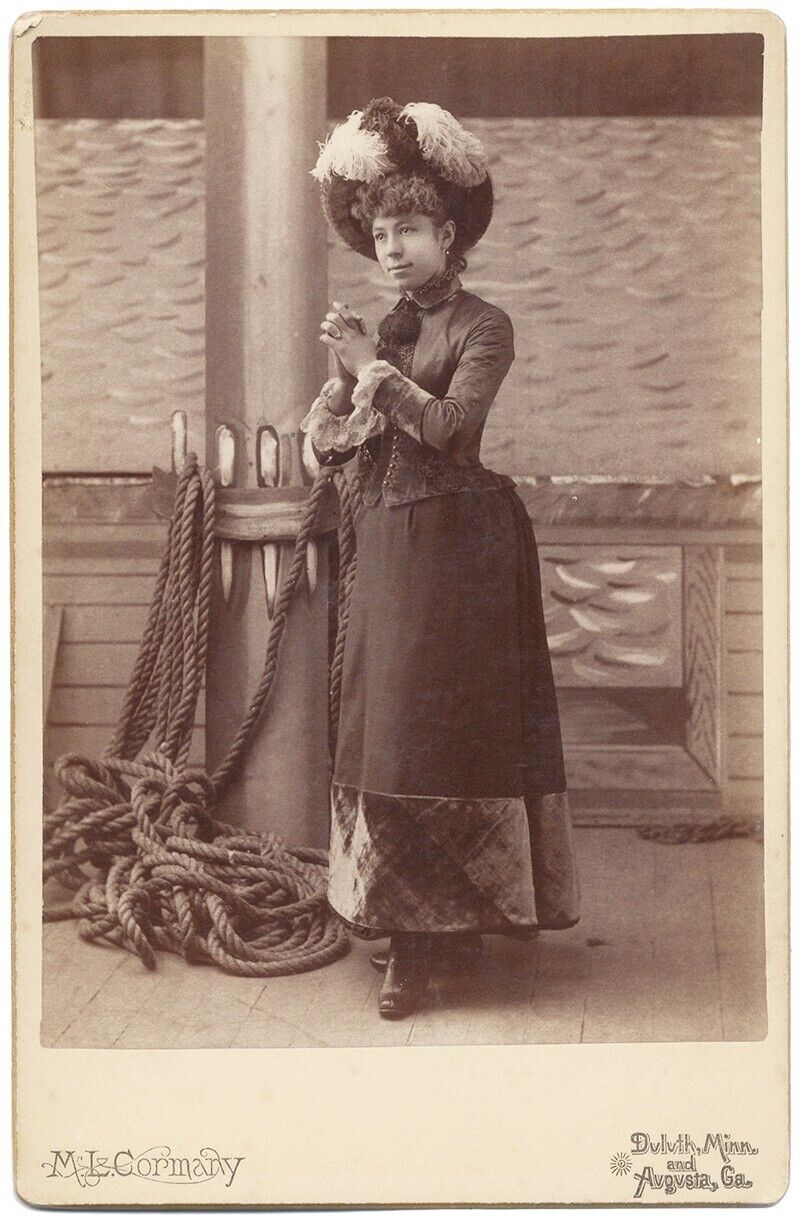 c. 1890 Fashionable Woman Ship Studio Prop Cabinet Card Photo ~ Cormany, Duluth