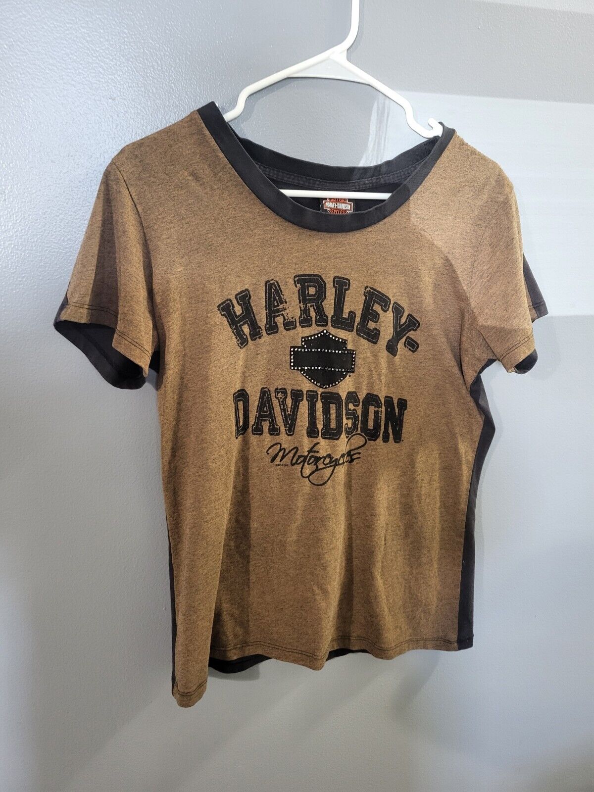 Vtg Womens Harley Davidsone T-shirt Size L Made In USA Brown And Black