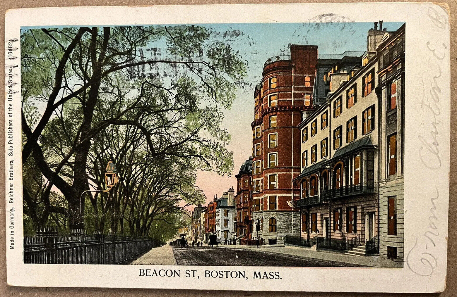 Postcard Boston Beacon Street View Copper Windows Massachusetts Litho Post 1907