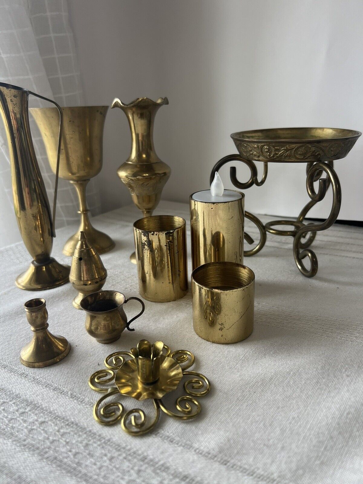 Vintage Mixed Lot Brass items collection Candleholders Vases Miniatures